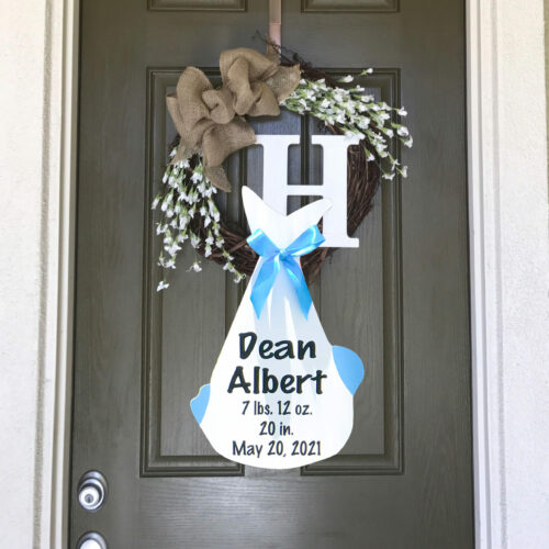 Just the Bundle as a Door Hanger, Birth Announcement Yard Stork Sign in Evansville, Boonville, Henderson, Mount Vernon & More
