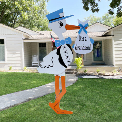 Blue Grandparent Sign, Birth Announcement Yard Stork Sign in Evansville, Boonville, Henderson, Mount Vernon & More